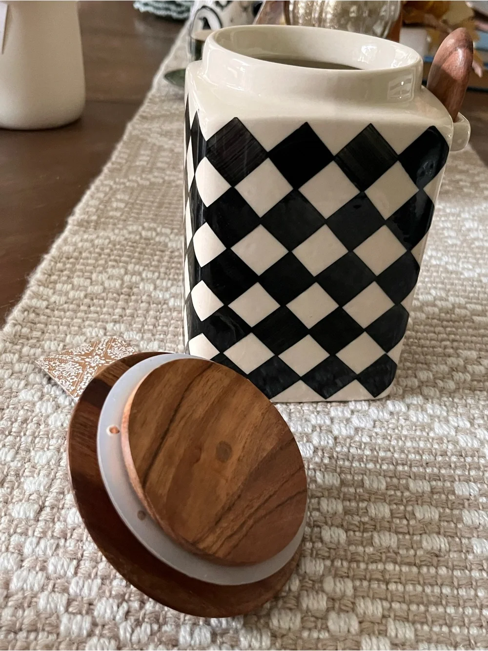 Stunning Hand-Painted Black and White Harlequin Ceramic Canister